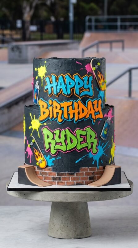Birthday cake graffiti skateboar…