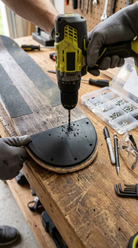 Drilling pilot holes skateboard