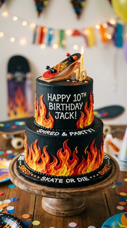 Flame skateboard birthday cake