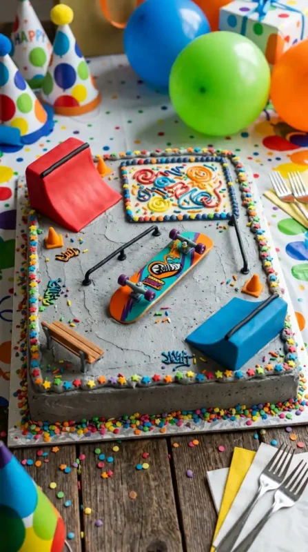 Skateboard birthday cake scene