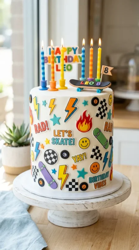 Skateboard sticker birthday cake
