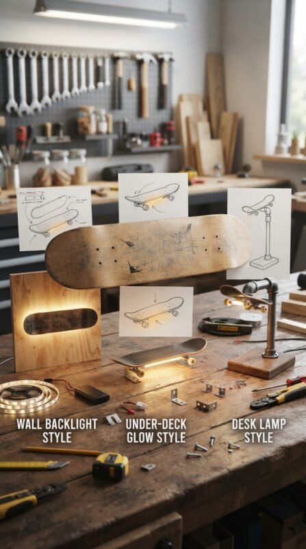 10 DIY Skateboard Lamp: Turn an Old Deck into Room Decor 4 DIY skateboard lamp styles