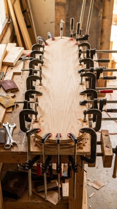 DIY skateboard press clamped