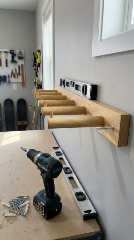 DIY skateboard rack mounted wall