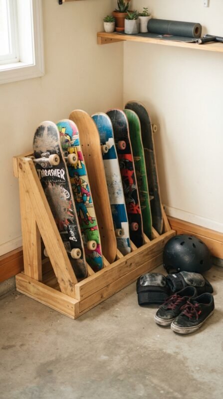 Floor standing skateboard rack