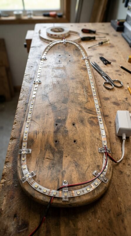 10 DIY Skateboard Lamp: Turn an Old Deck into Room Decor 7 LED strip attached to skateboard 202607031506