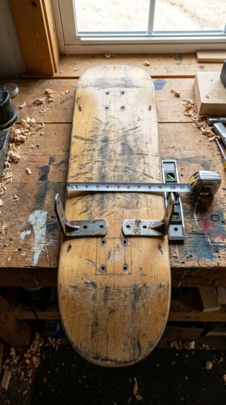 Skateboard Shelf DIY: Turn an Old Deck into Wall Storage 5 Marking bracket positions