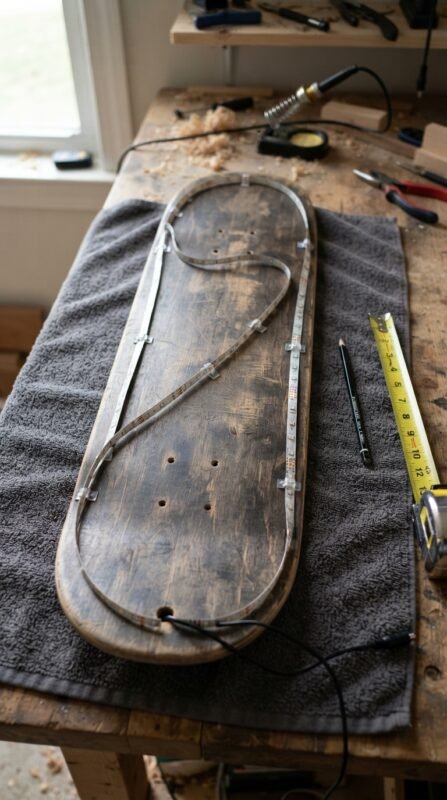 10 DIY Skateboard Lamp: Turn an Old Deck into Room Decor 6 Plan LED strip placement skateboard