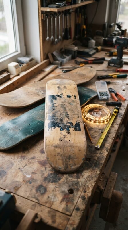 10 DIY Skateboard Lamp: Turn an Old Deck into Room Decor 2 Selecting skateboard deck for lamp