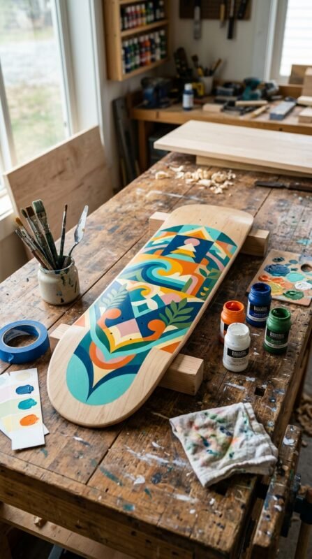 15 Skateboard Art Ideas Deck and Wall Decor 2 Skateboard deck turned painted art