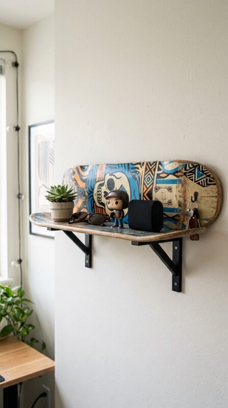 15 Skateboard Art Ideas Deck and Wall Decor 9 Skateboard deck wall shelf