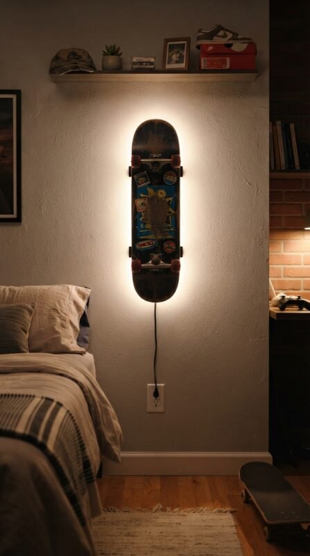 10 DIY Skateboard Lamp: Turn an Old Deck into Room Decor 10 Skateboard wall lamp turned n