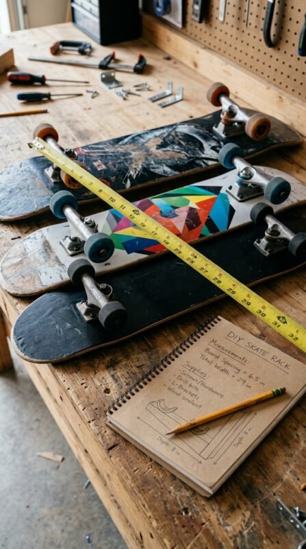 Skateboards measured for DIY rack