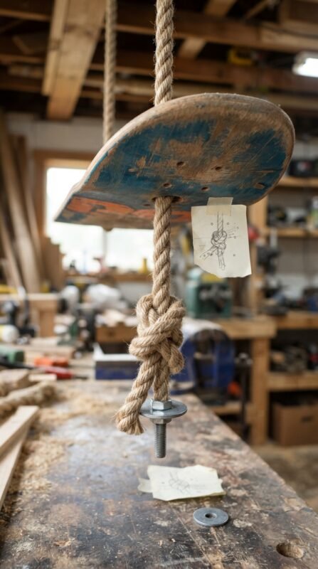 10 Skateboard Swing DIY Ideas for Old Decks 8 Strong knots tied under deck