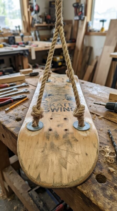 10 Skateboard Swing DIY Ideas for Old Decks 7 Thread rope through deck 2026