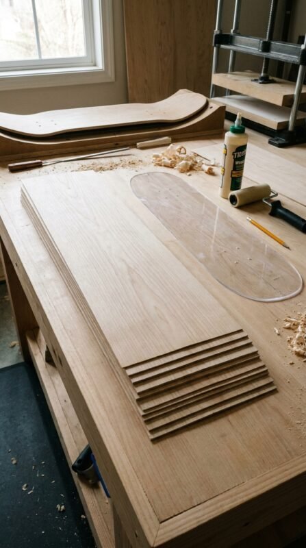 Veneer layers for skateboard deck